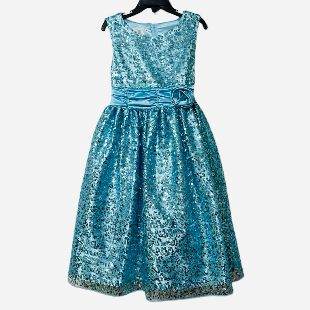 American Princess Girls Size 8 Teal Sequin Dress